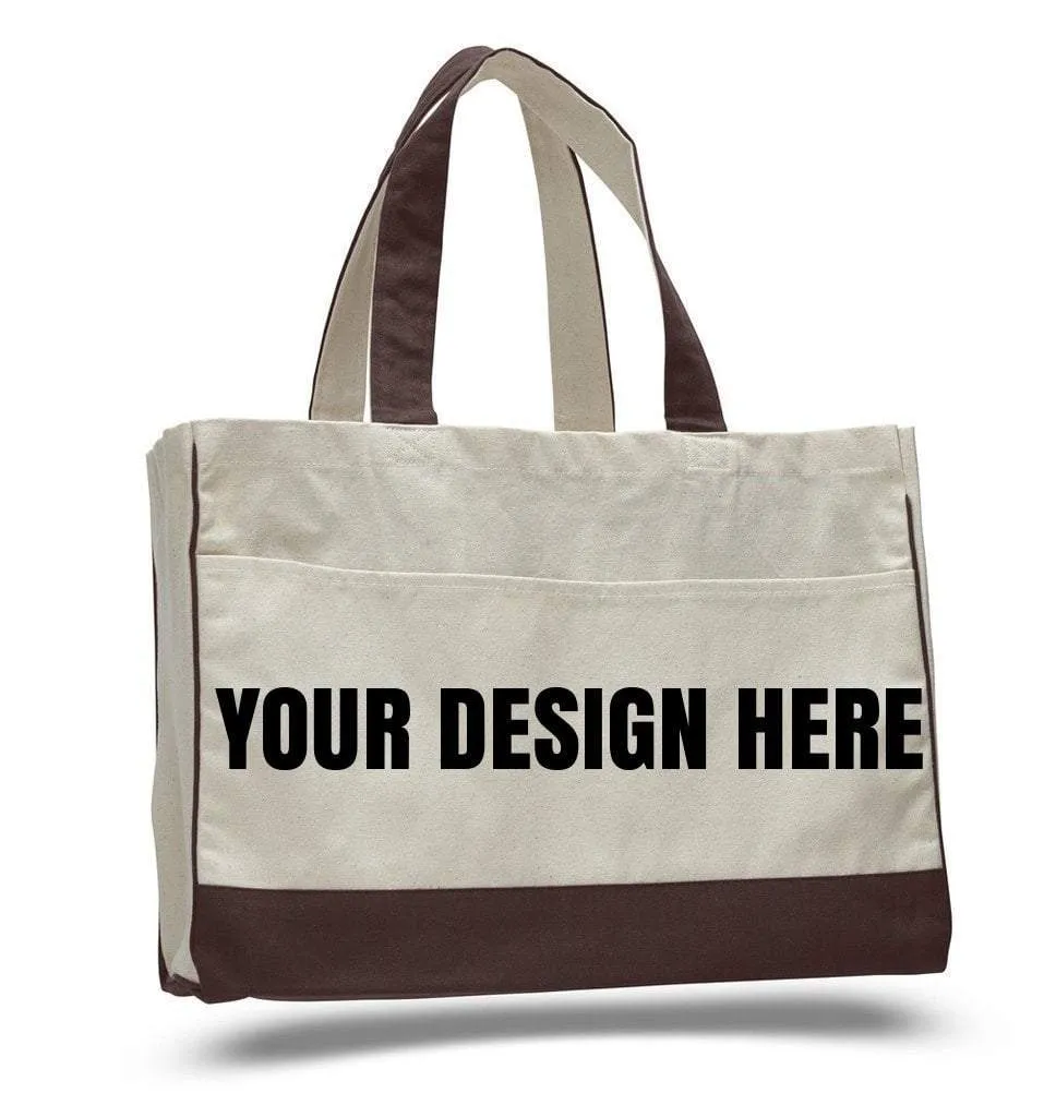 CUSTOM COTTON CANVAS TOTE BAG WITH INSIDE ZIPPER POCKET