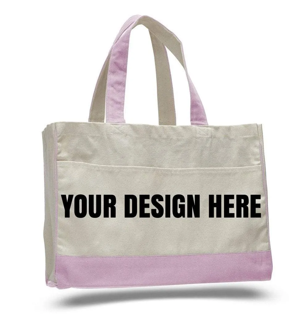 CUSTOM COTTON CANVAS TOTE BAG WITH INSIDE ZIPPER POCKET