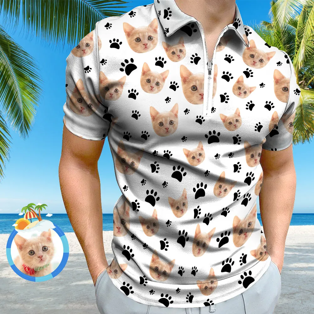 Custom Face Polo Shirt with Zipper Men's Polo Shirt for Pet Lovers