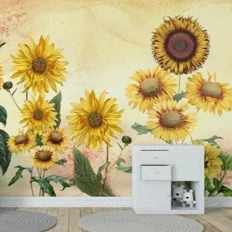 Custom Wallpaper Mural Beautiful Sunflowers (㎡)