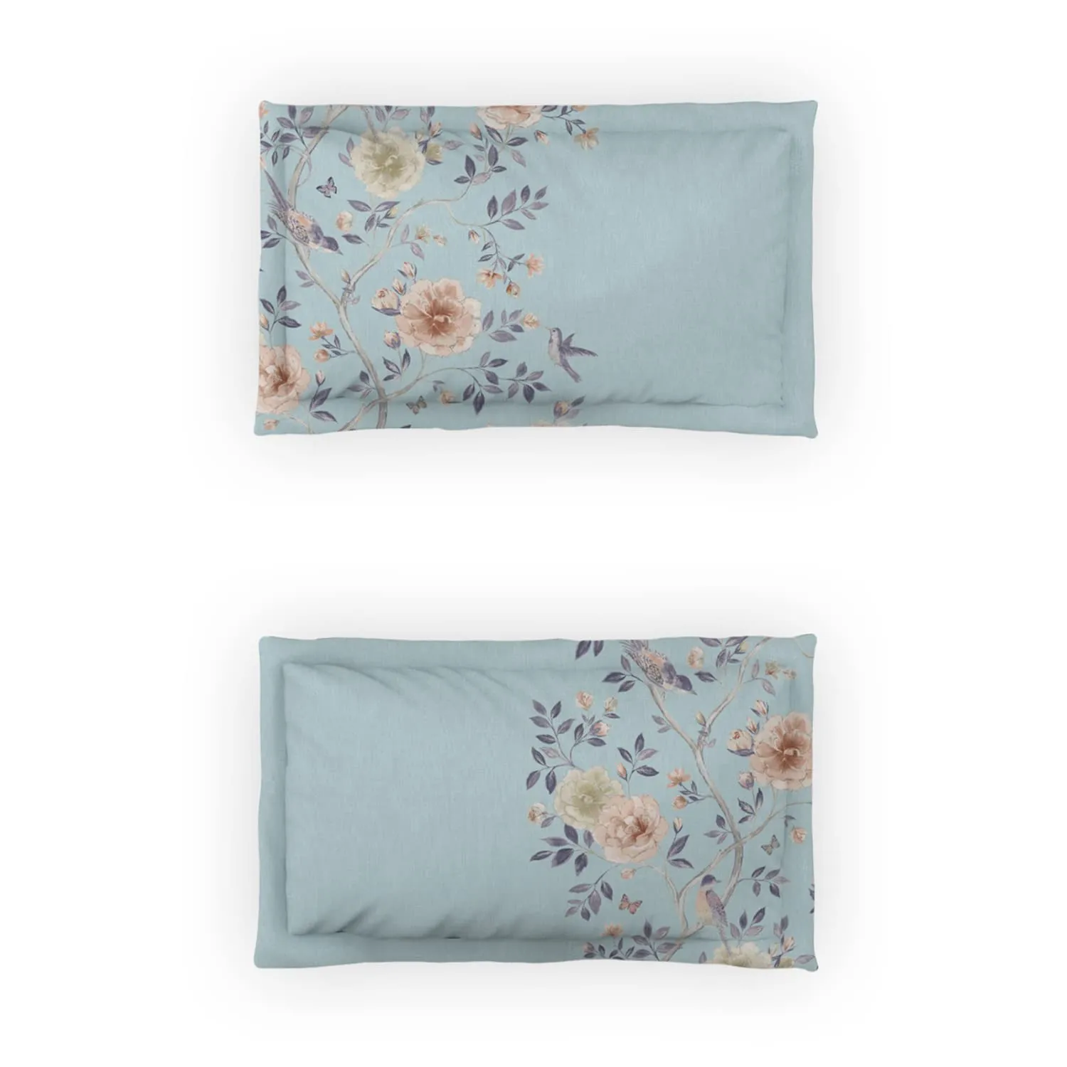 DDECOR - Pack of 1 Pretty Garden Floral Cotton Double Bedsheet with 2 Pillow Covers - Blue