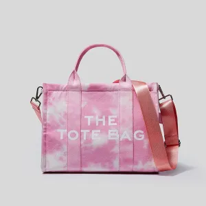 Designer Pink Canvas Tote Bag Women 2021 Large Capacity Female Handbag Tie Dye Rainbow Shoulder Bags Summer Colorful Candy