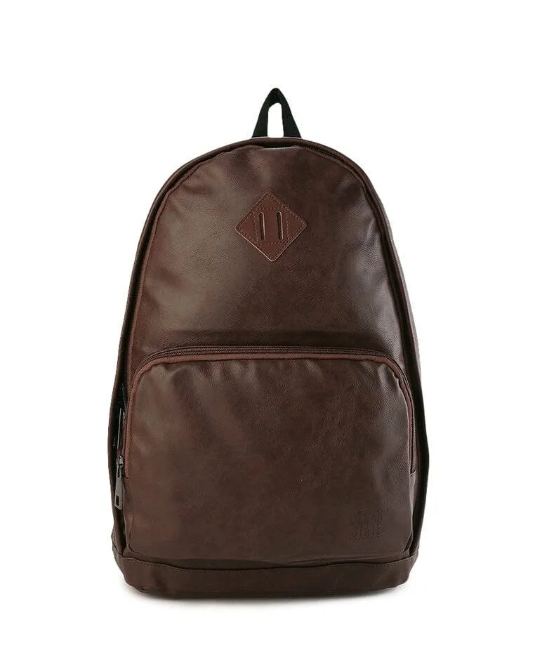 Distressed Leather Commuter Backpack - Dark Brown