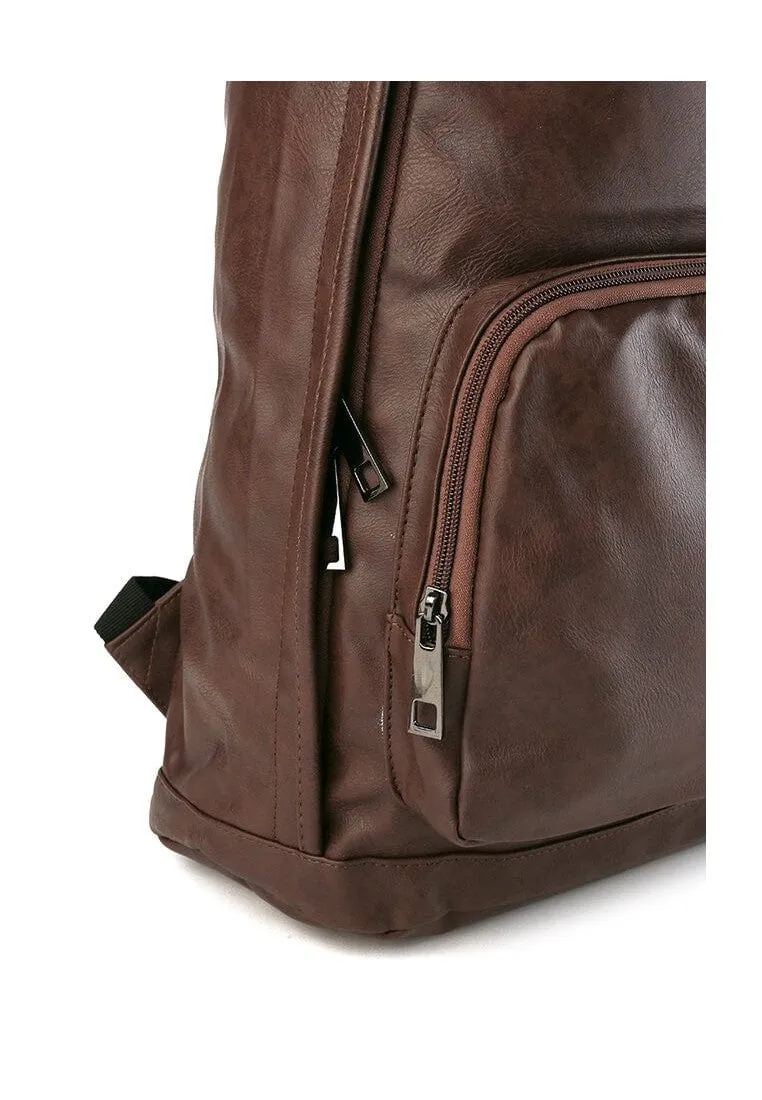 Distressed Leather Commuter Backpack - Dark Brown