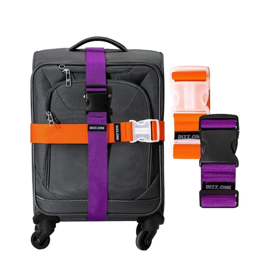 DIZZ.ONE - (Set of 2) Adjustable luggage strap with buckle - Purple / Orange