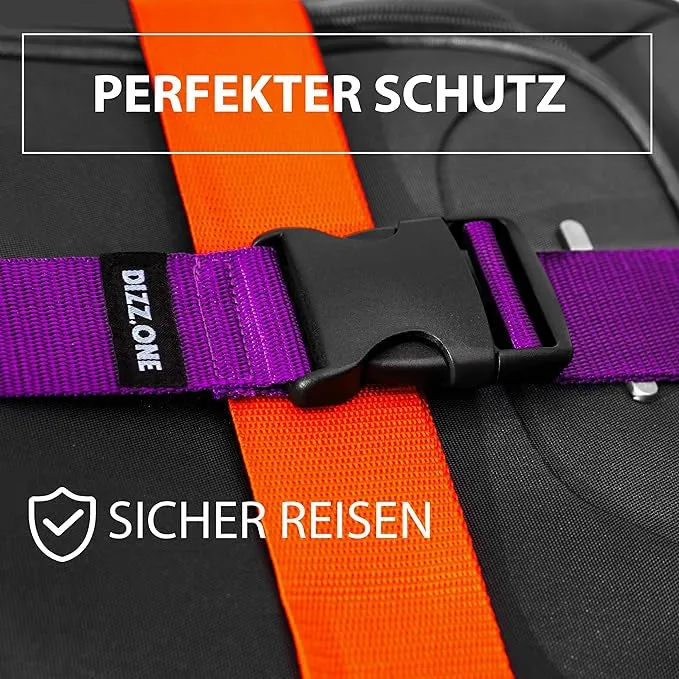 DIZZ.ONE - (Set of 2) Adjustable luggage strap with buckle - Purple / Orange