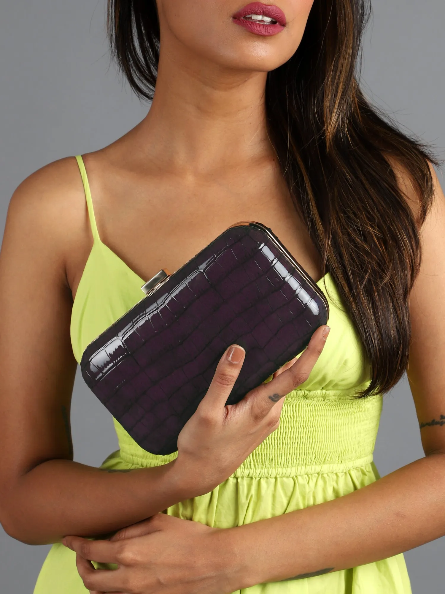 Fearless Purple Faux Croco Skin Party Clutch | Modern Myth