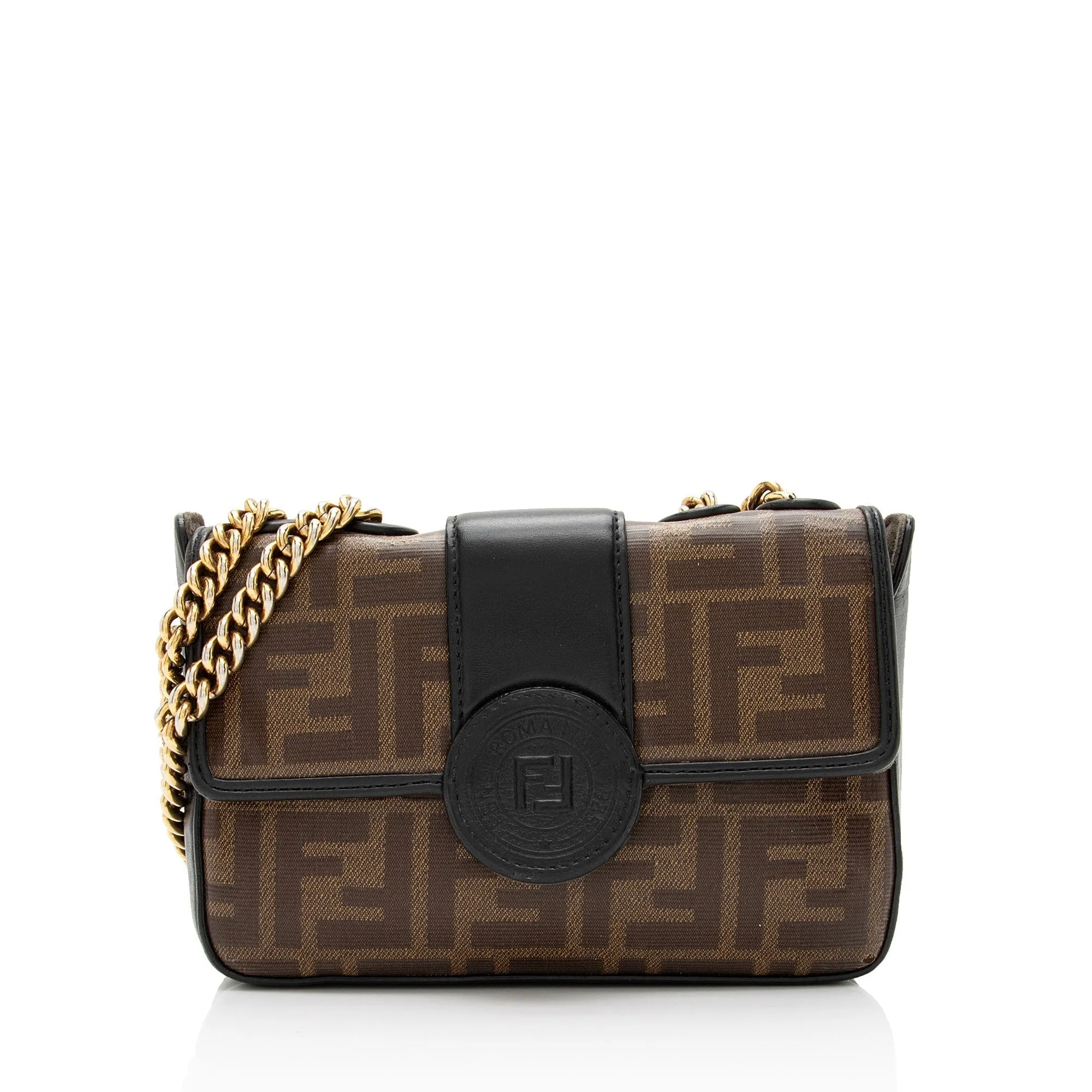 Fendi FF Spalmati 1974 Double F Mini Shoulder Bag (SHF-CKdmaW)