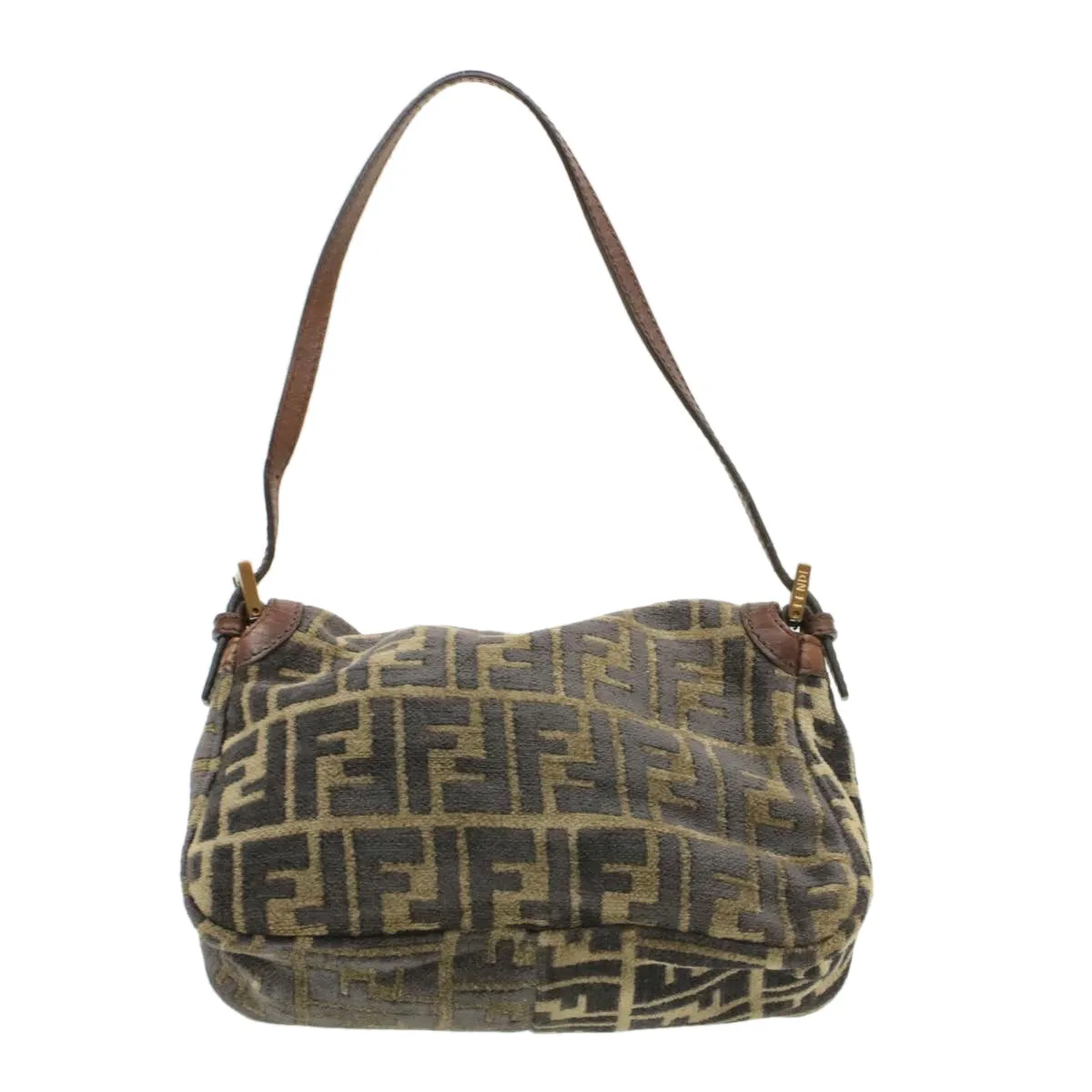 FENDI Mamma Baguette Zucca Canvas Shoulder Bag freeze Black Brown Auth am154b