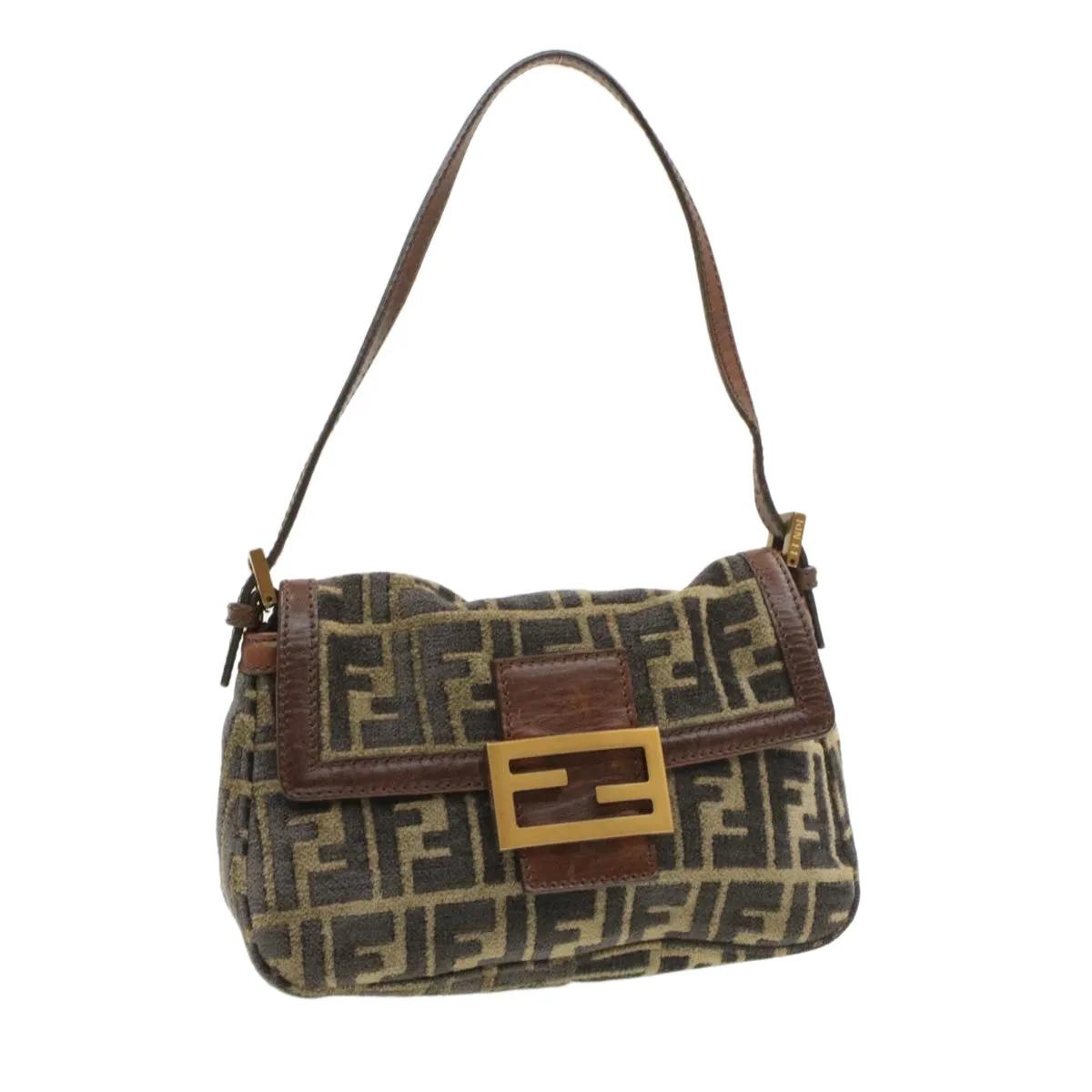 FENDI Mamma Baguette Zucca Canvas Shoulder Bag freeze Black Brown Auth am154b