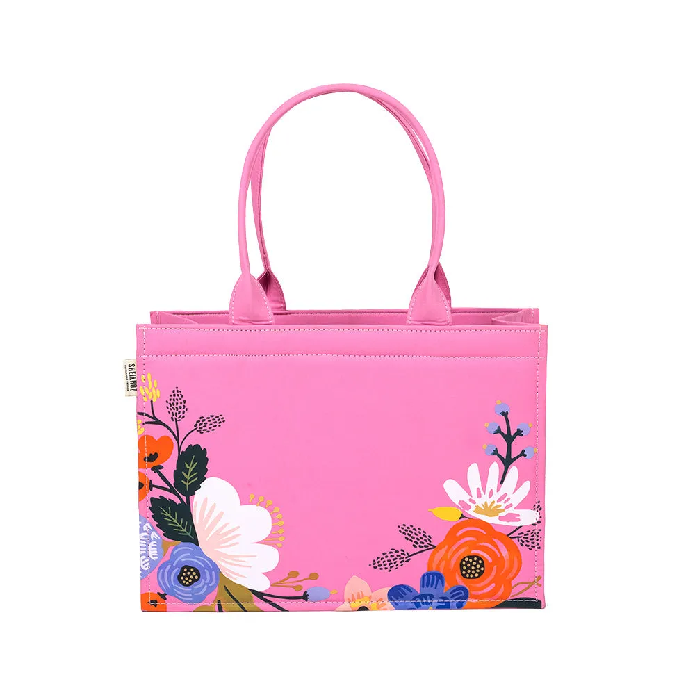 Floral Cotton Canvas Pink Tote - Eco-Friendly Handcrafted Bag