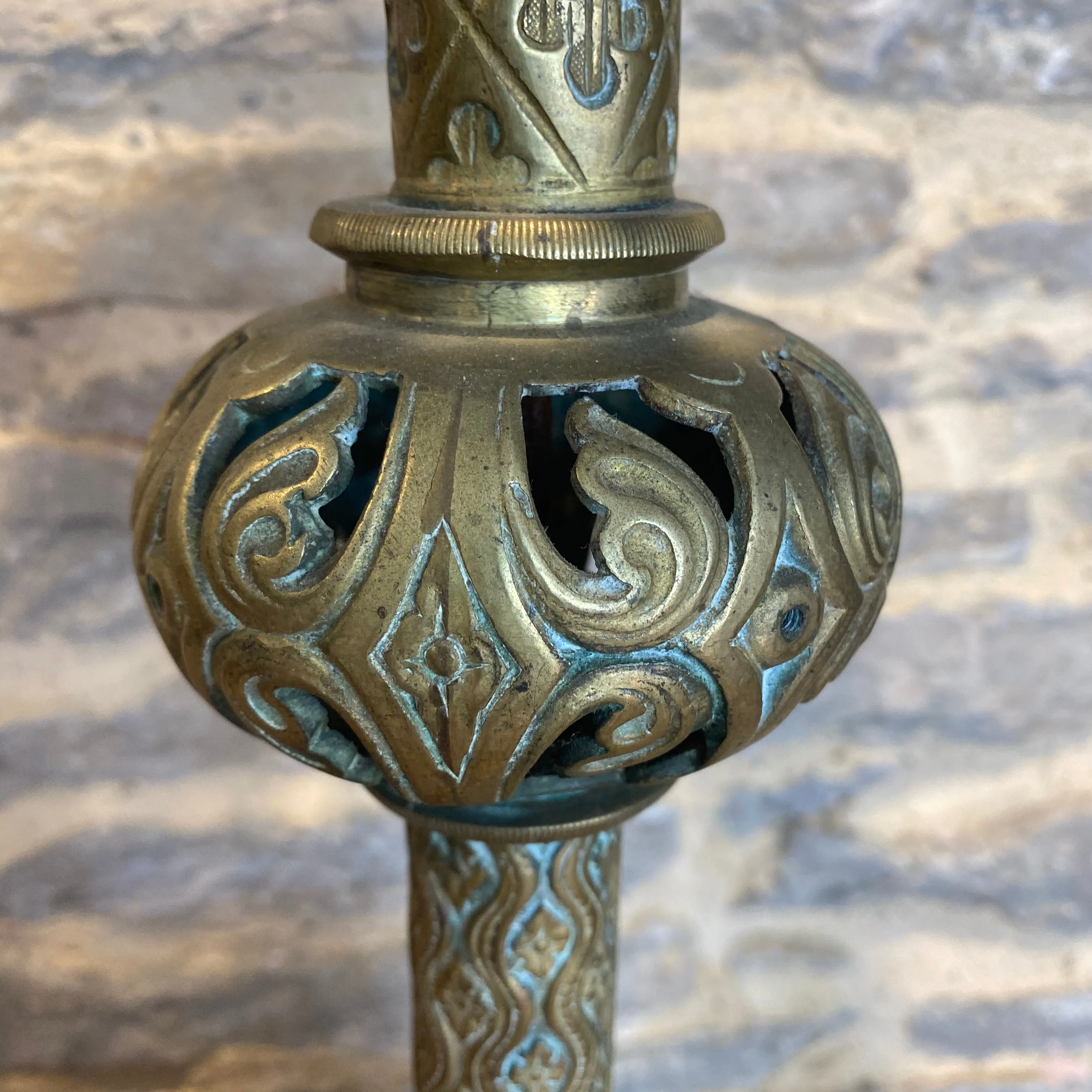 French vintage brass Church candlestick holder