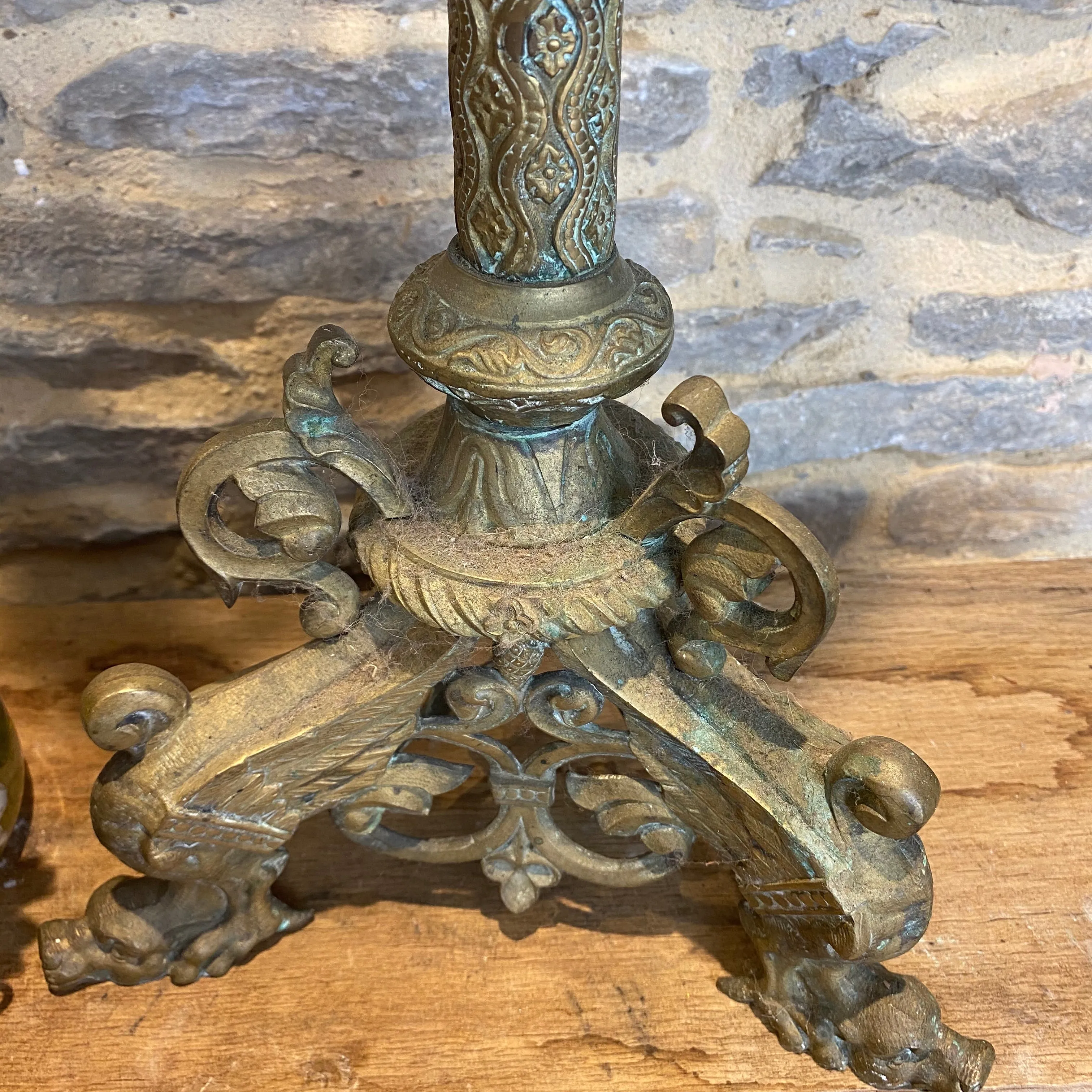 French vintage brass Church candlestick holder