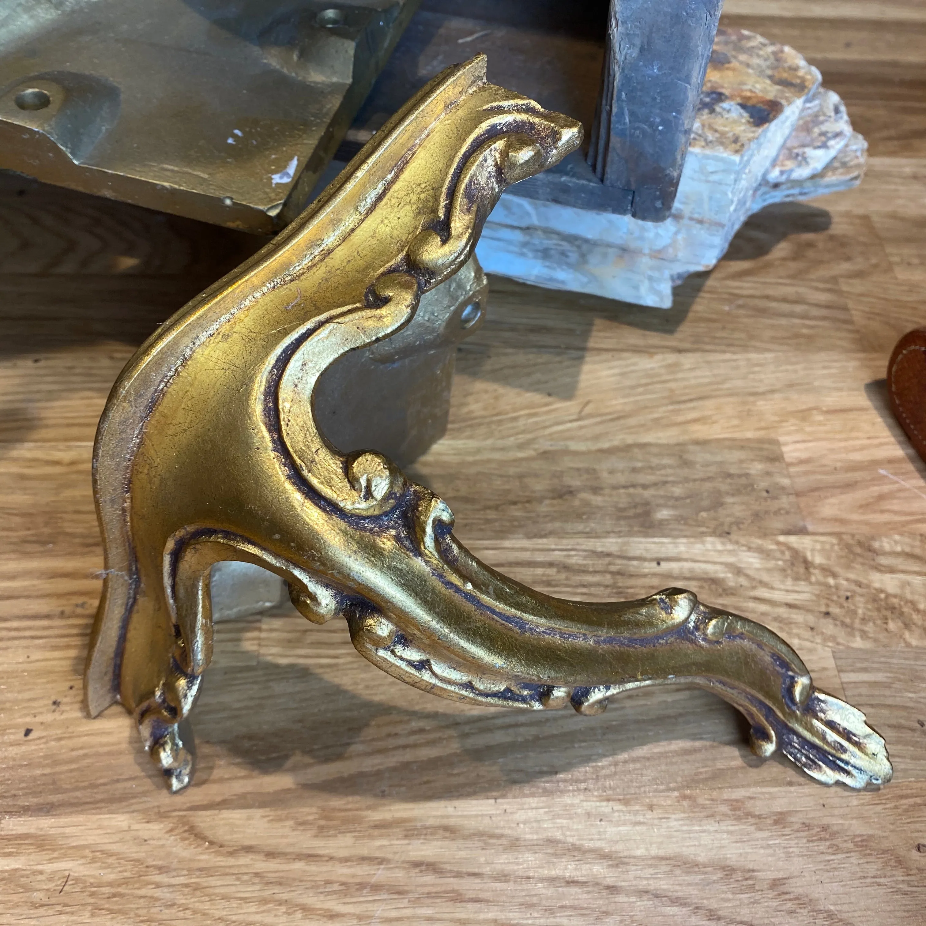 Gilt decorative corner shelf x2