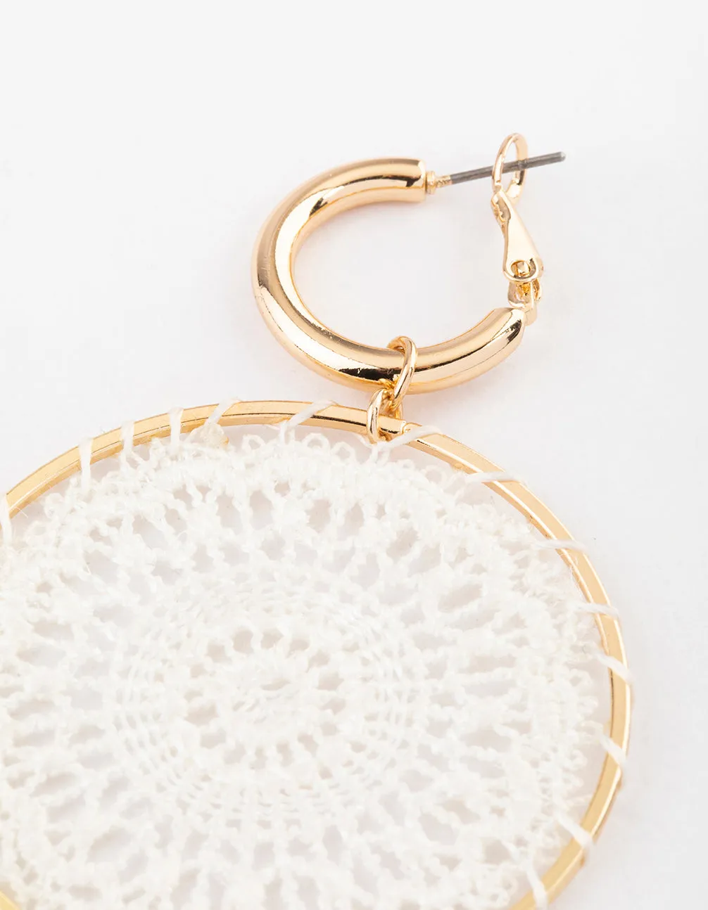 Gold Round Stitched Drop Earrings