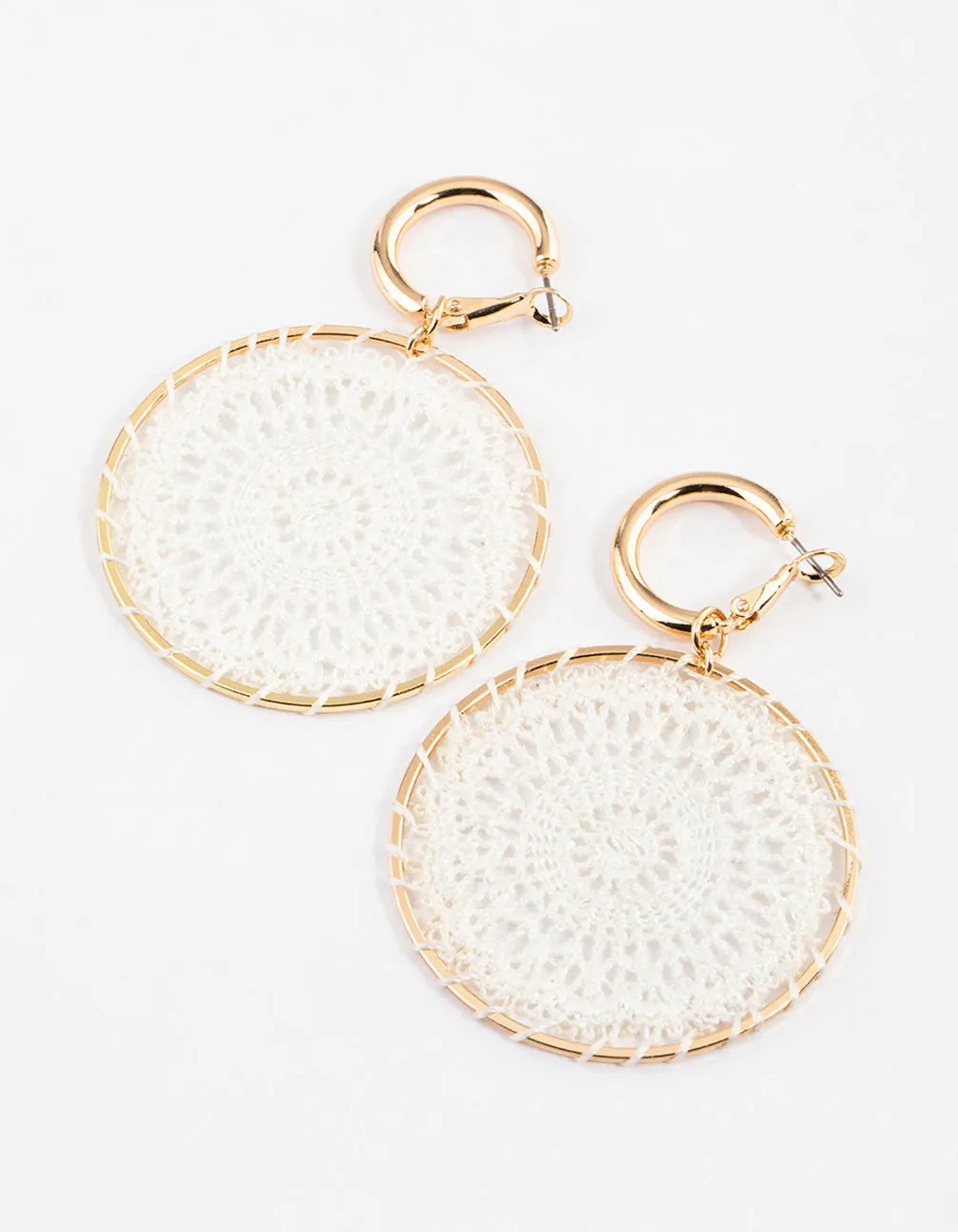 Gold Round Stitched Drop Earrings