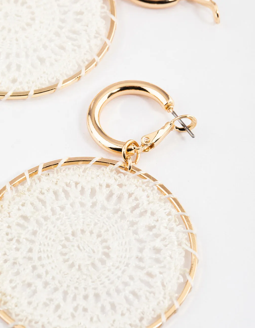 Gold Round Stitched Drop Earrings