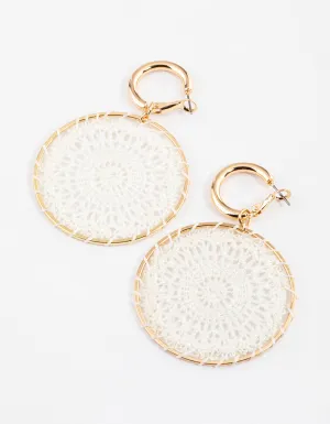 Gold Round Stitched Drop Earrings