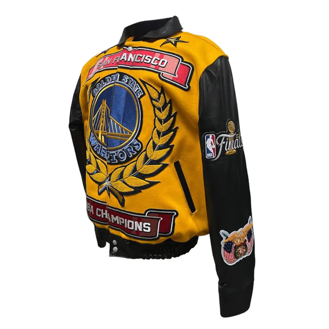 GOLDEN STATE WARRIORS WOOL & LEATHER PLAYOFFS LEATHER JACKET Yellow