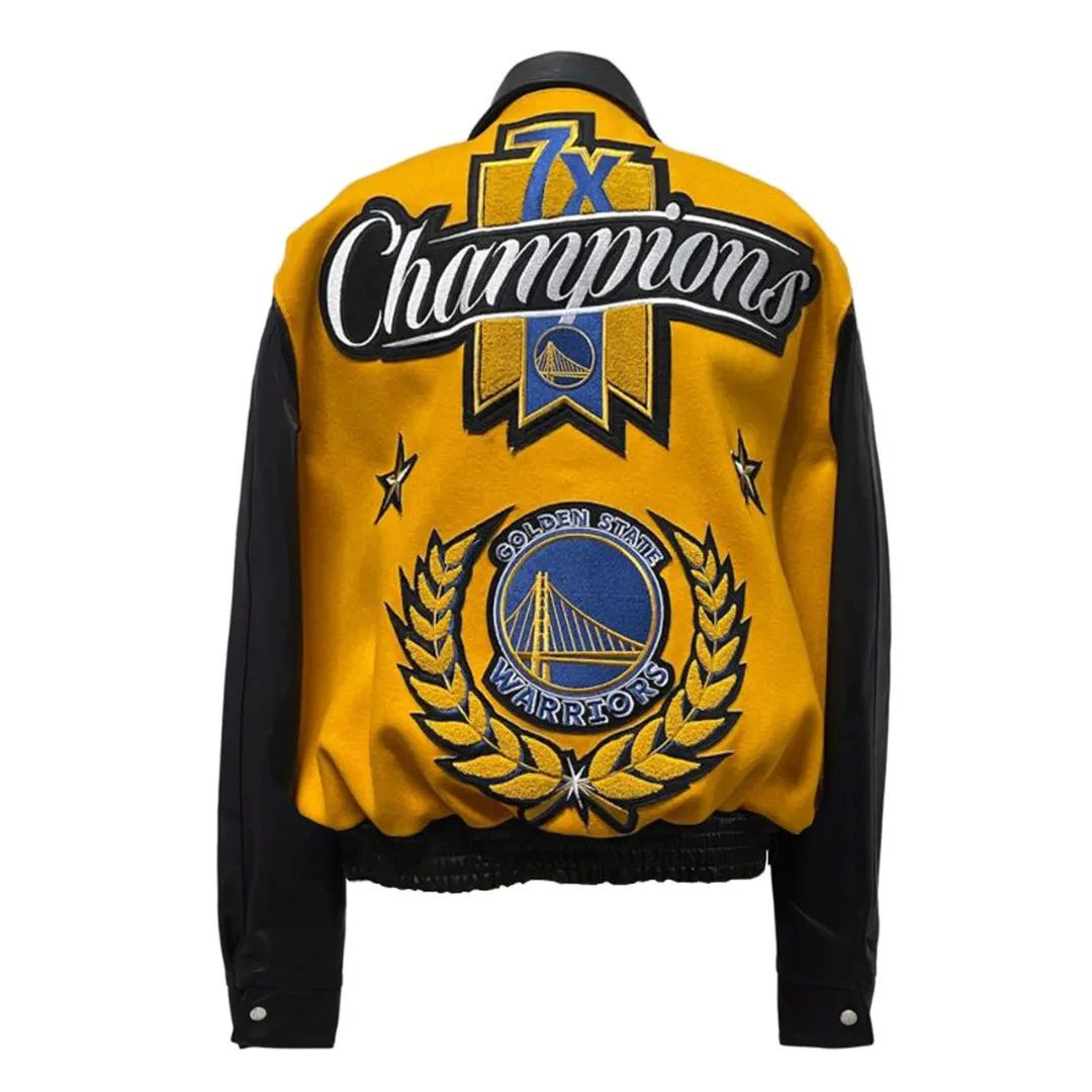 GOLDEN STATE WARRIORS WOOL & LEATHER PLAYOFFS LEATHER JACKET Yellow