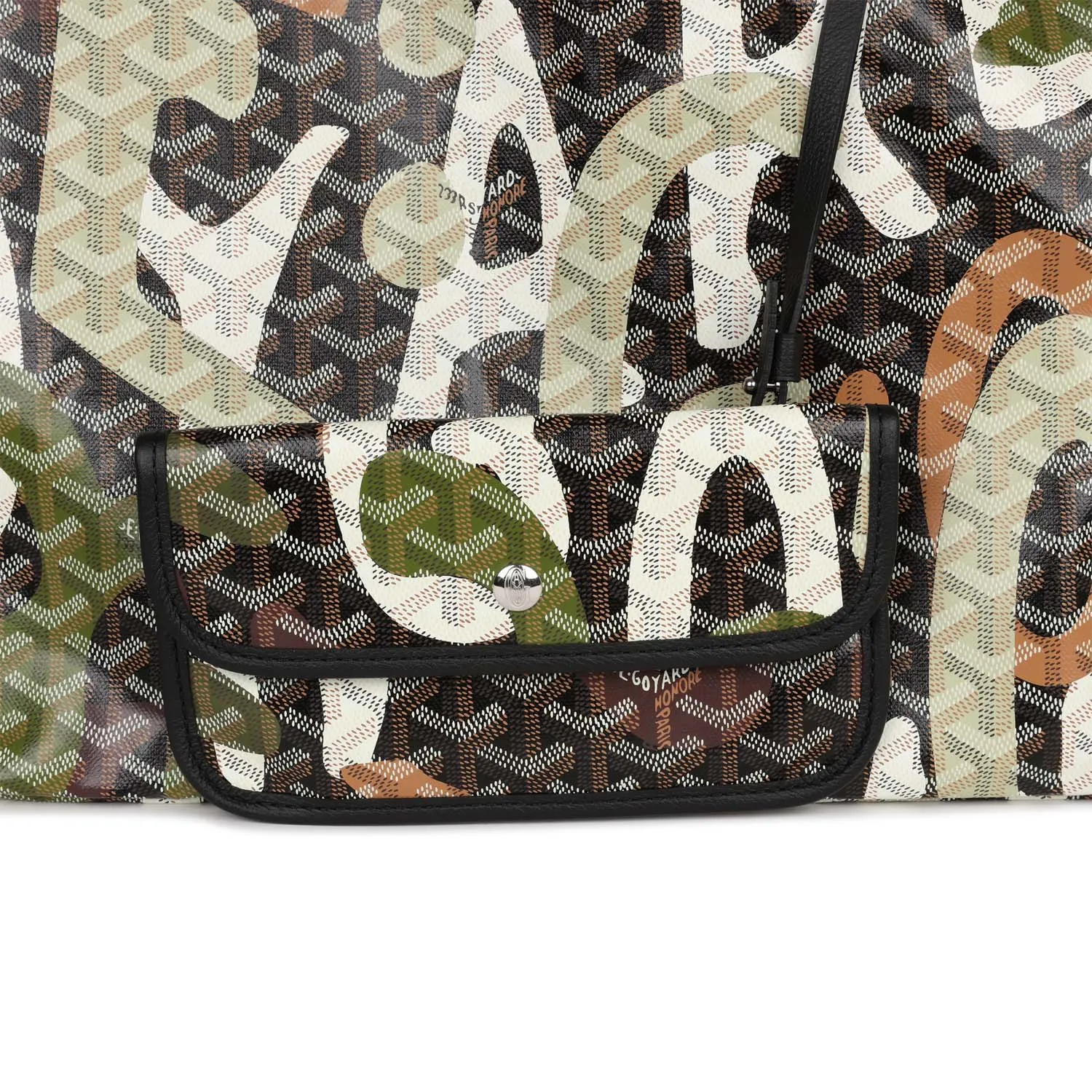 Goyard Limited Edition Black Goyardine Canvas Green Lettres Camouflage St. Louis GM Tote Bag Palladium Hardware