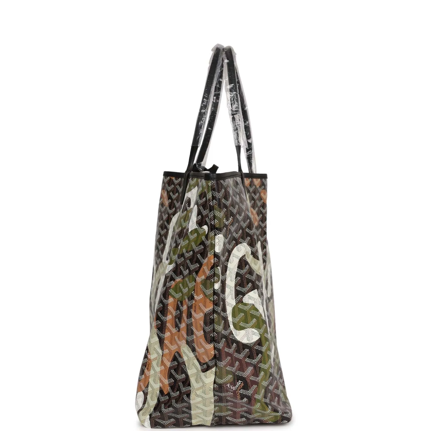 Goyard Limited Edition Black Goyardine Canvas Green Lettres Camouflage St. Louis GM Tote Bag Palladium Hardware