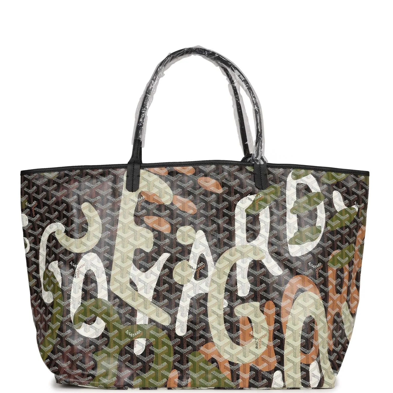 Goyard Limited Edition Black Goyardine Canvas Green Lettres Camouflage St. Louis GM Tote Bag Palladium Hardware