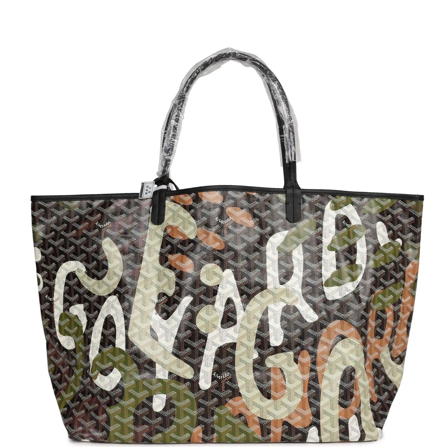 Goyard Limited Edition Black Goyardine Canvas Green Lettres Camouflage St. Louis GM Tote Bag Palladium Hardware