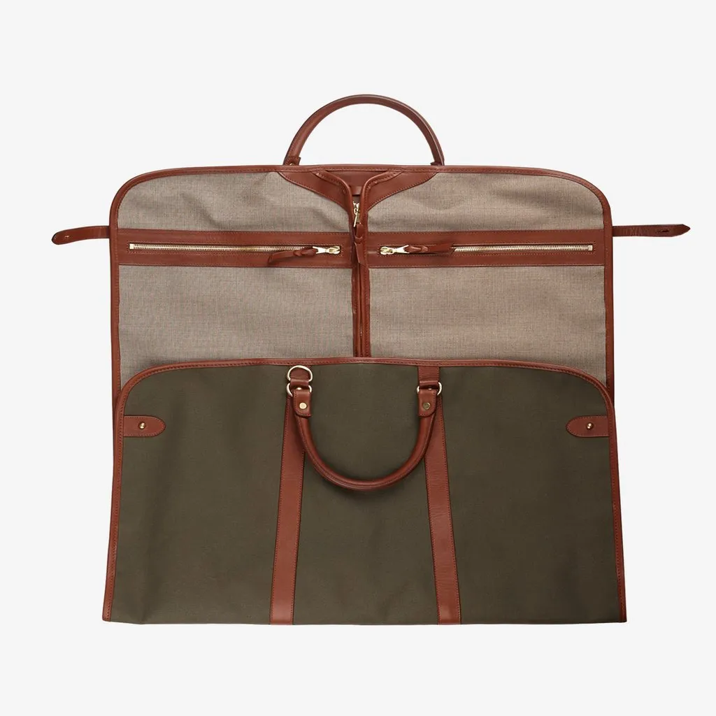 Green Canvas Chestnut Leather Garment Bag