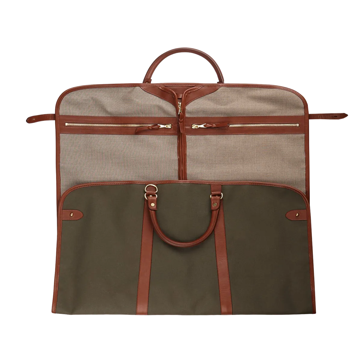 Green Canvas Chestnut Leather Garment Bag