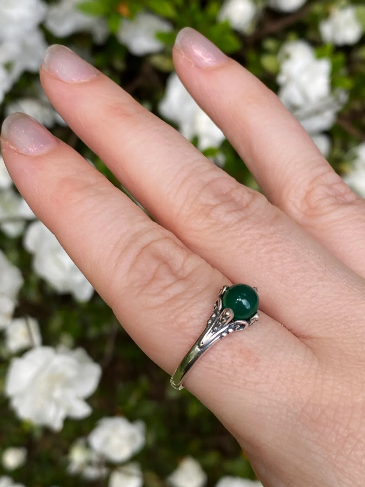 Green Onyx Sphere Ring