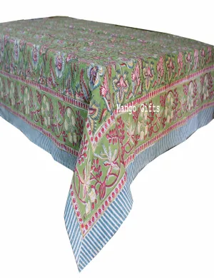 Hand Block Print India Table Cloth 60 x 90 Inches 100% Cotton Table Cover Floral Print