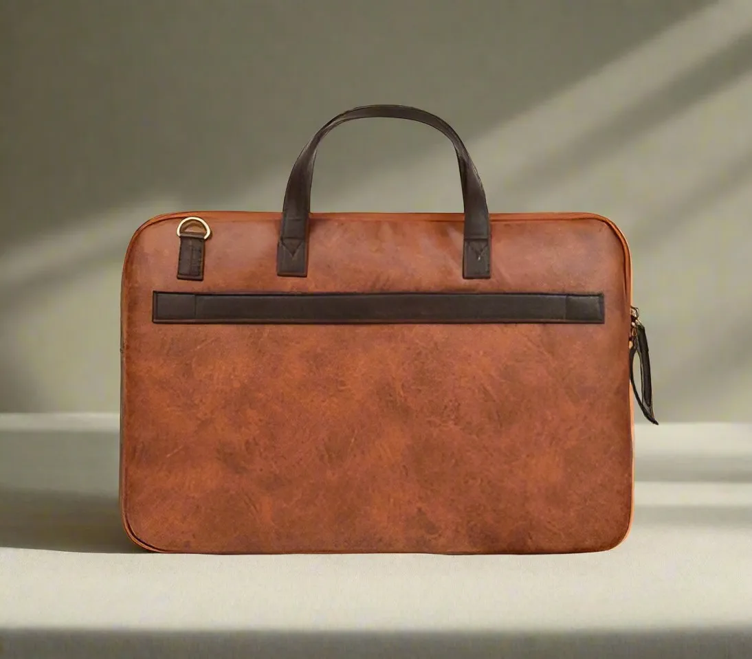 Handcrafted leatherette brown laptop bag