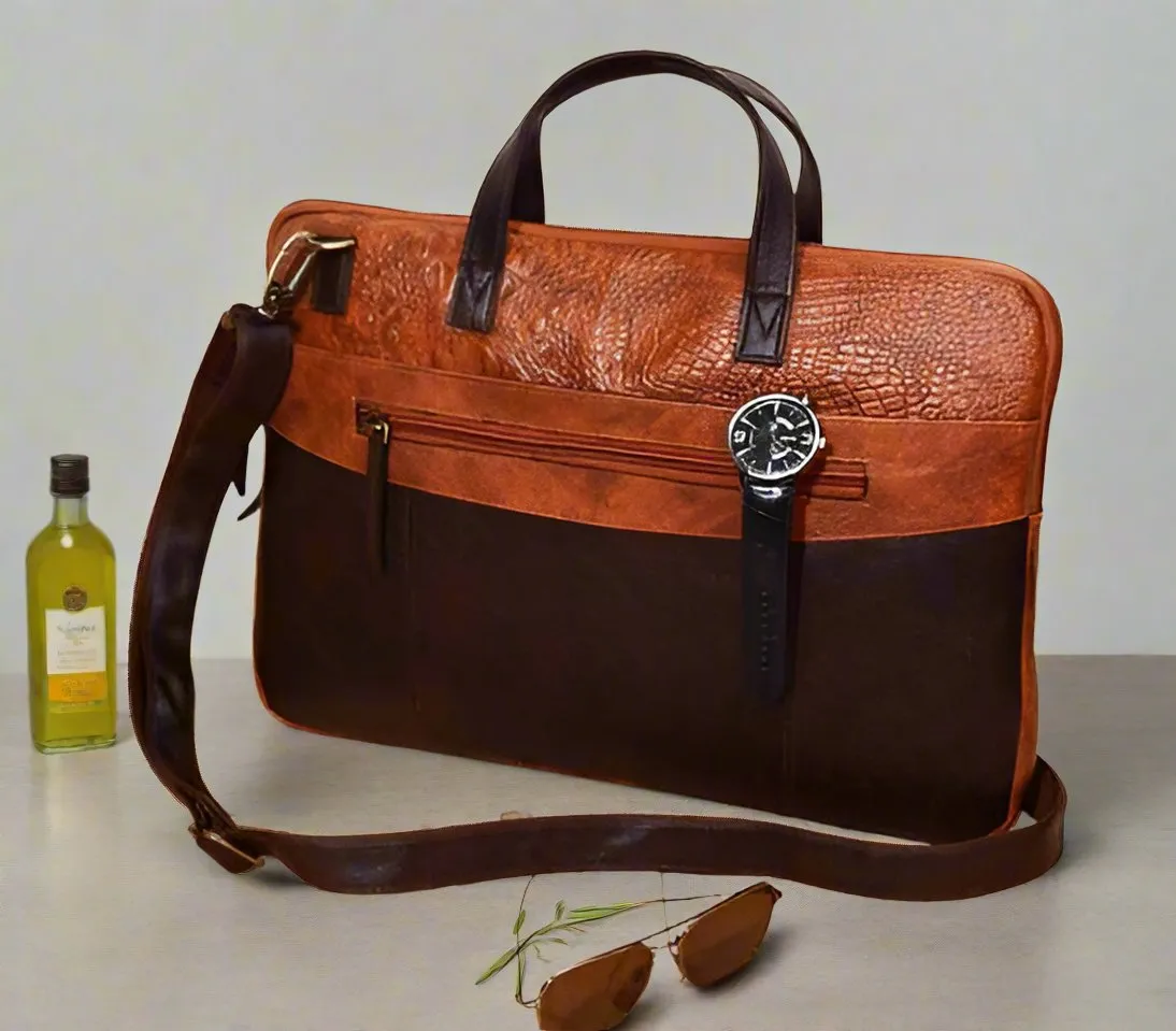 Handcrafted leatherette brown laptop bag