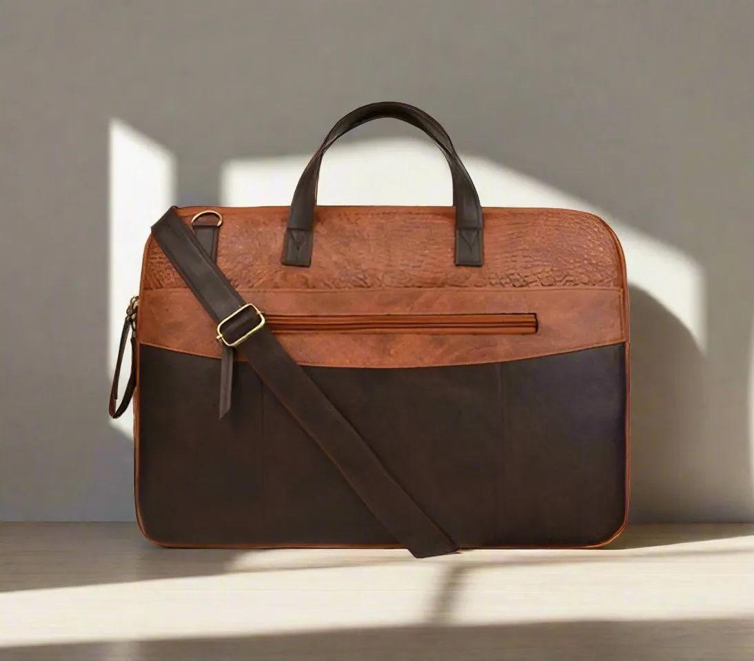 Handcrafted leatherette brown laptop bag