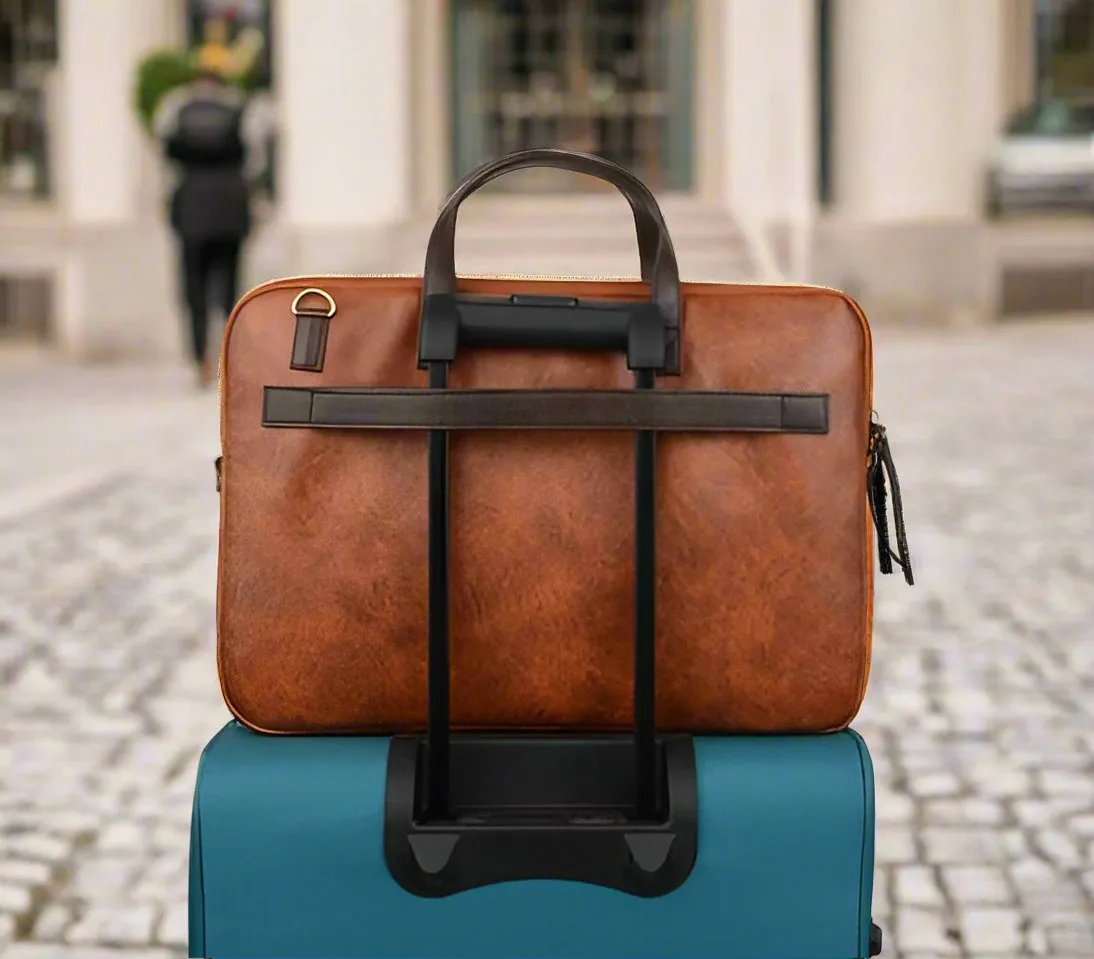 Handcrafted leatherette brown laptop bag