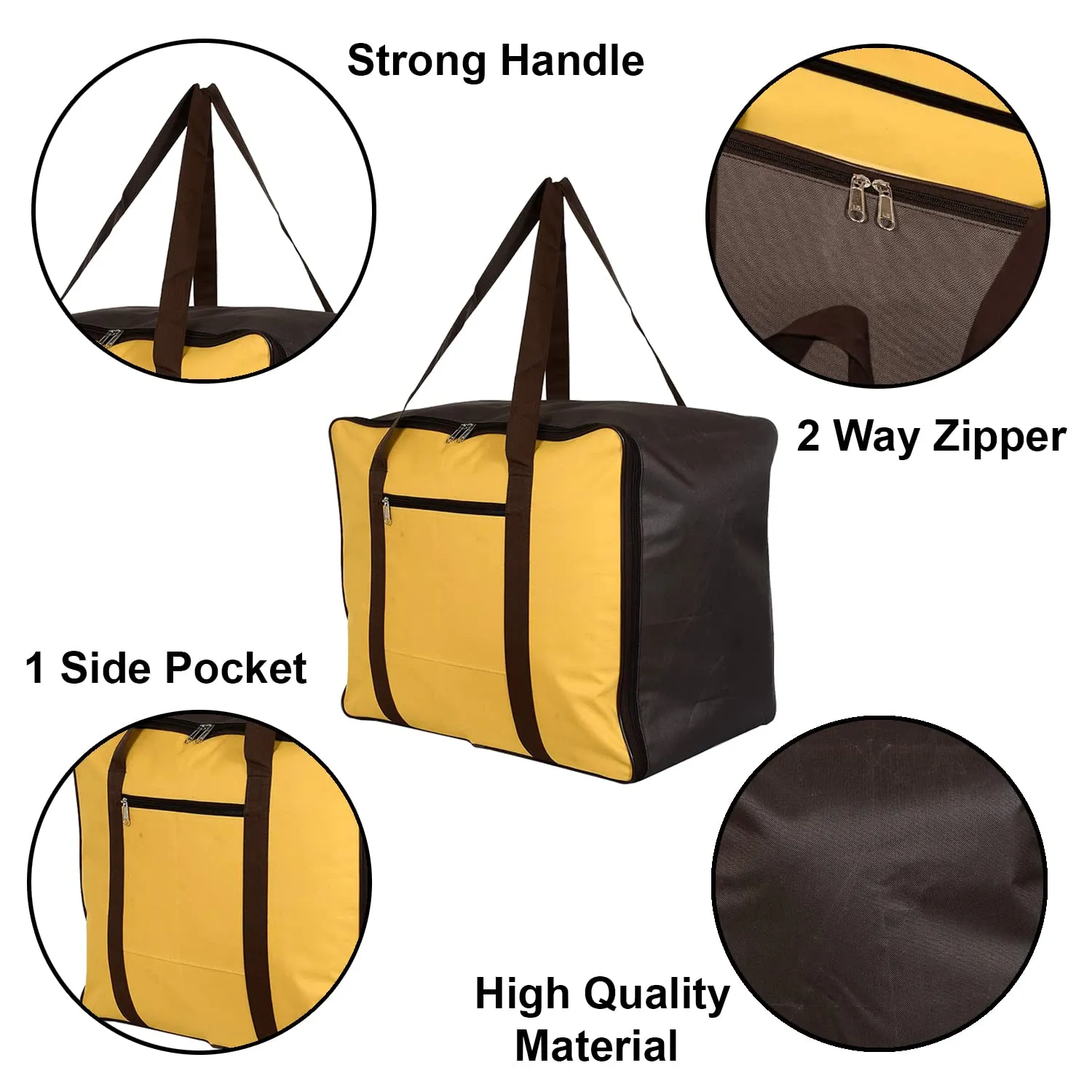 Heart Home Large Lightweight Foldable Multipurpose Storage bag, Cloth Organiser, Travel Bag With Zippered Closure And Handle- Pack of 2 (Yellow & Brown)-HS43HEARTH26690