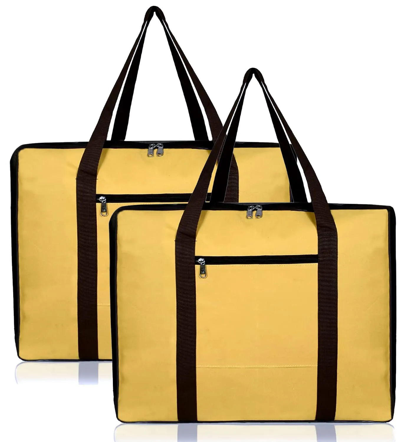 Heart Home Large Lightweight Foldable Multipurpose Storage bag, Cloth Organiser, Travel Bag With Zippered Closure And Handle- Pack of 2 (Yellow & Brown)-HS43HEARTH26690