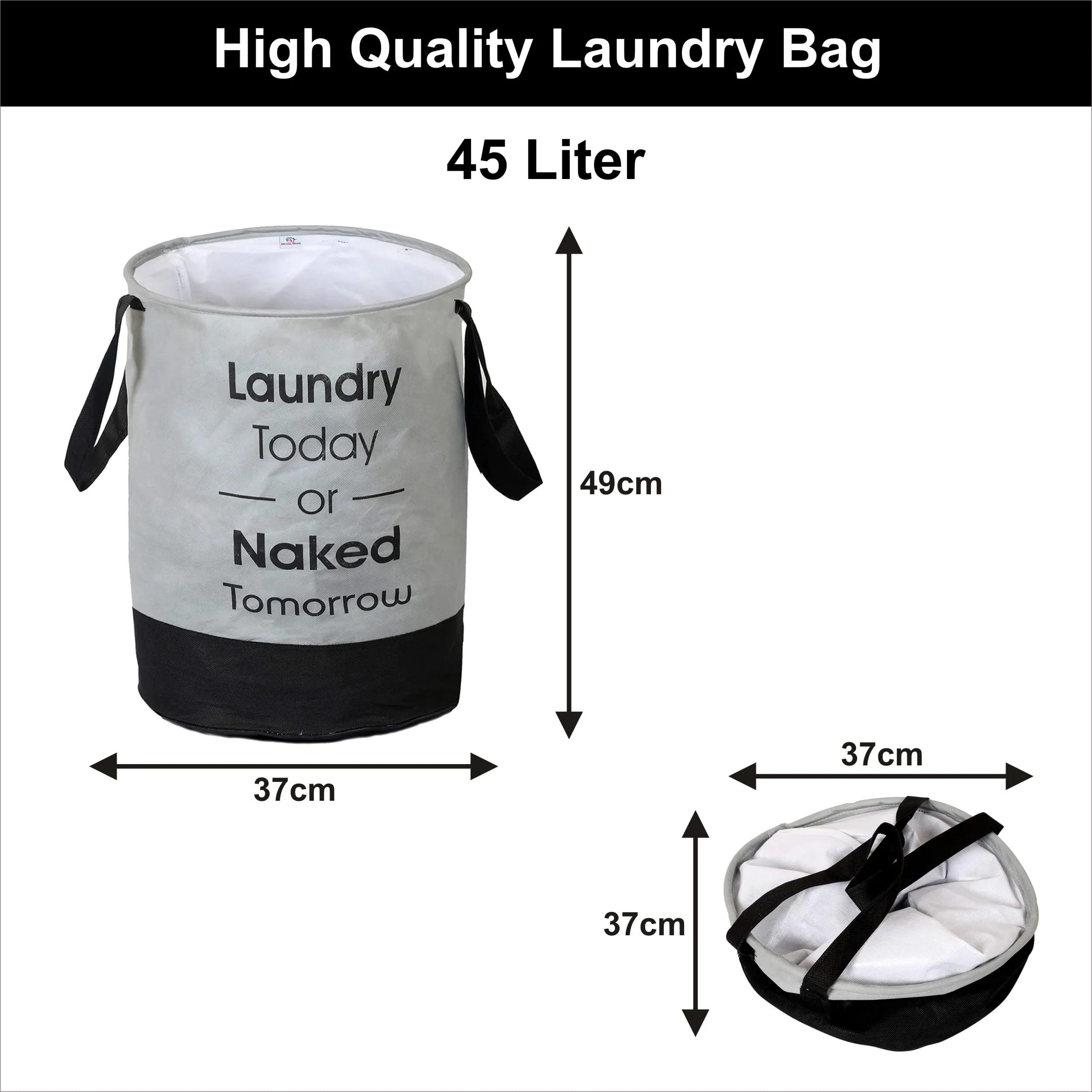 Homestic Pack of 2 Non-Woven Round Laundry Basket For clothes|Foldable Toy Storage Organizer|Reinforced Handle With Sturdy Base|Capicity 45 Ltr (Grey & Black)