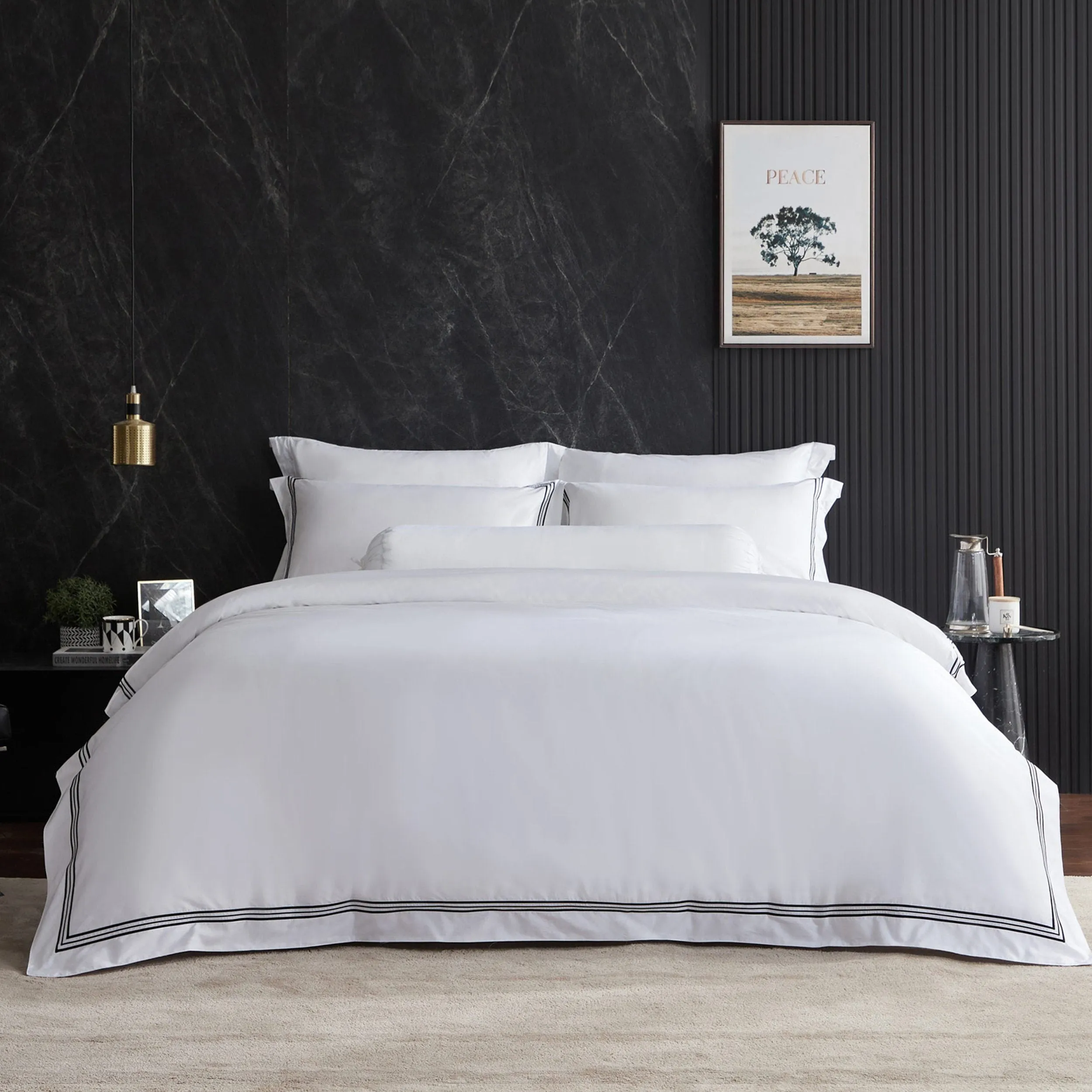 Hotelier Prestigio™ Lucent White With Black Border Fitted Sheet Set