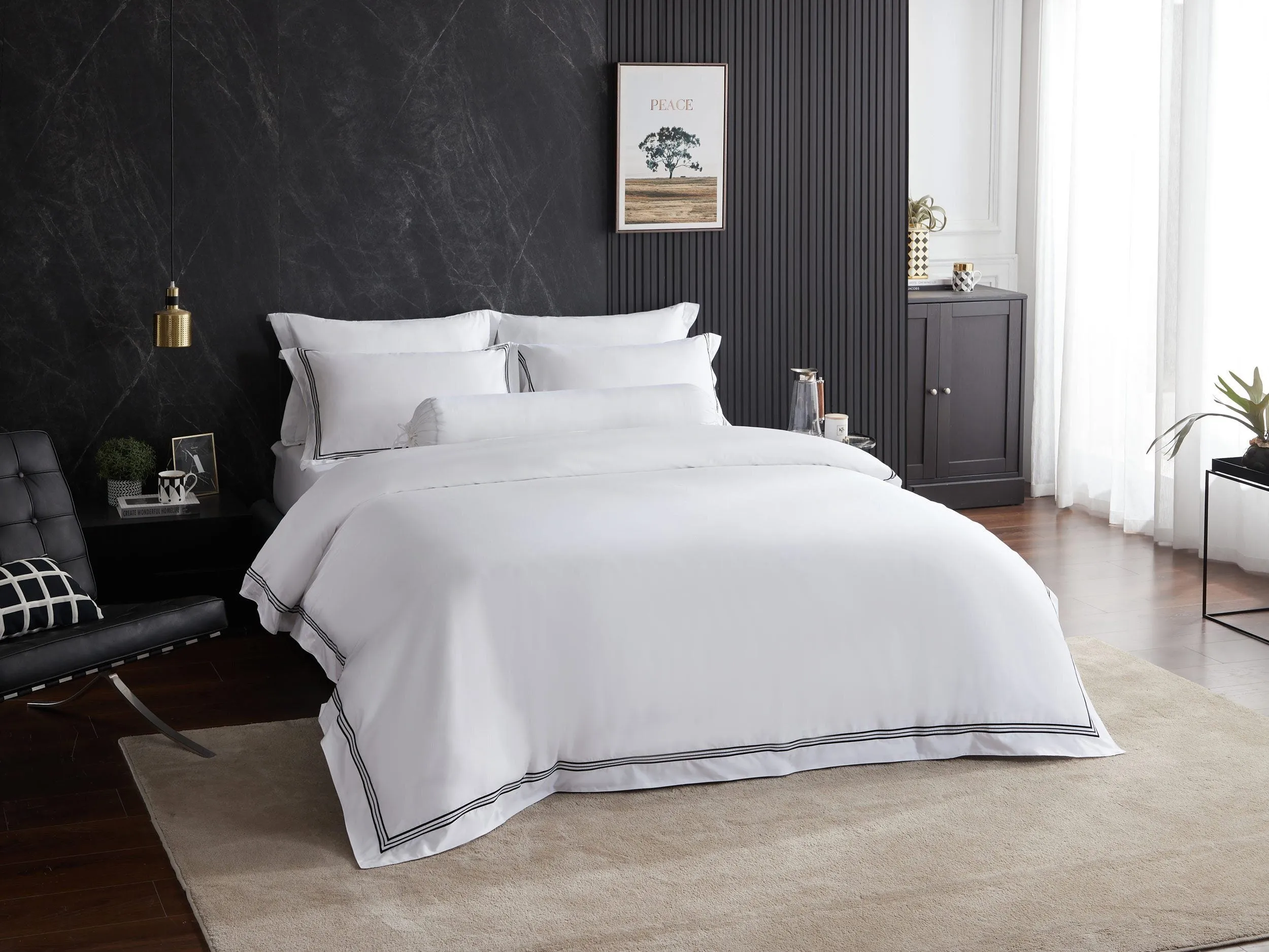 Hotelier Prestigio™ Lucent White With Black Border Fitted Sheet Set