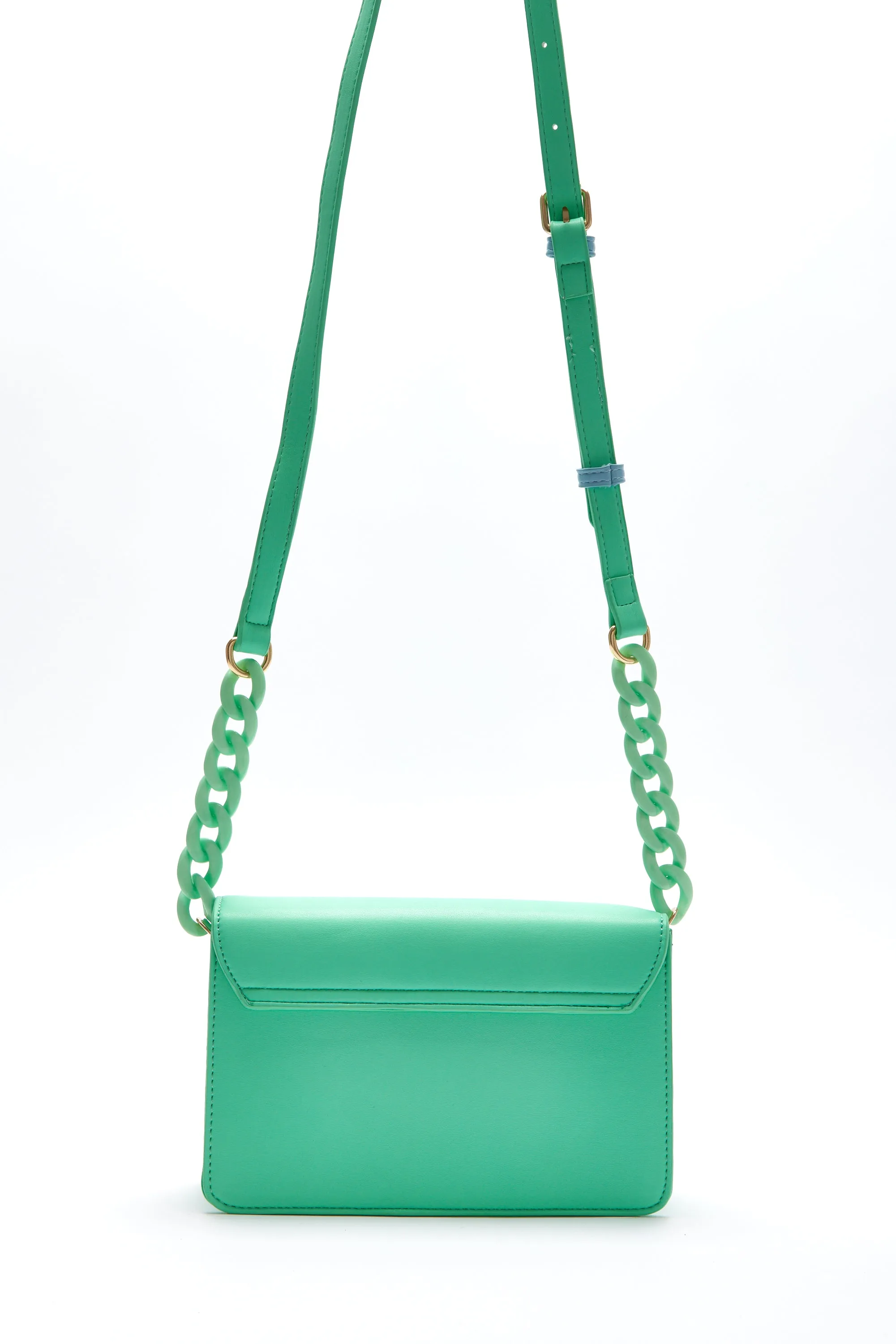 House Of Holland Cross Body Bag In Mint And Pistachio With A Logo Print And Chain Detail Strap