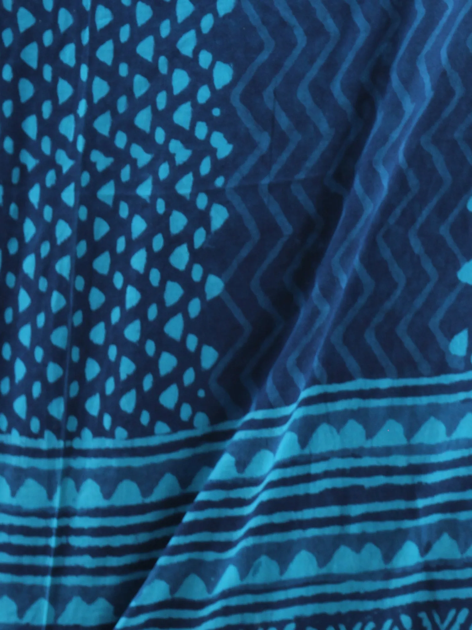 Indigo Sky Blue Cotton Hand Block Printed Dupatta   - D04170411