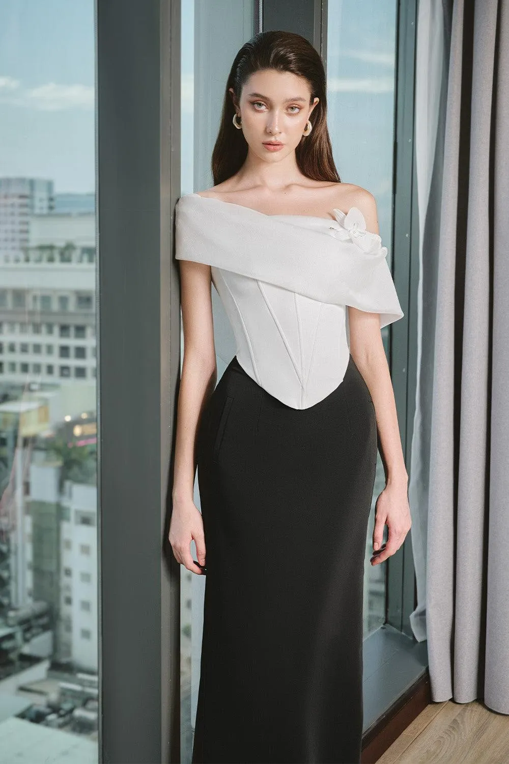 Irene Straight Back Slit Twill Ankle Length Skirt