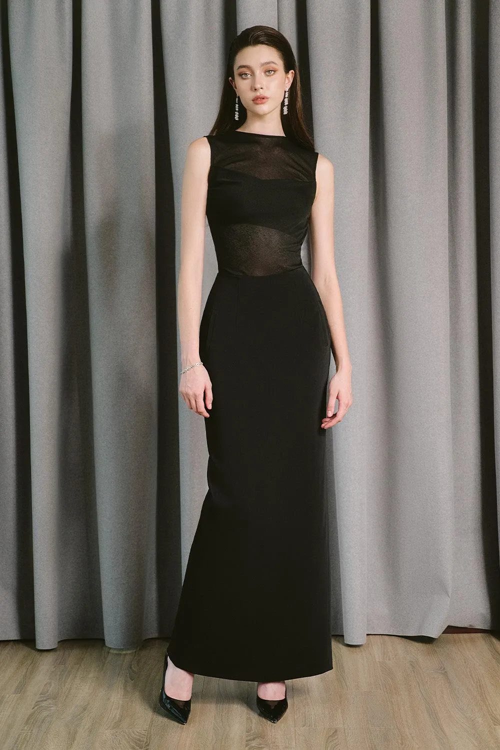 Irene Straight Back Slit Twill Ankle Length Skirt