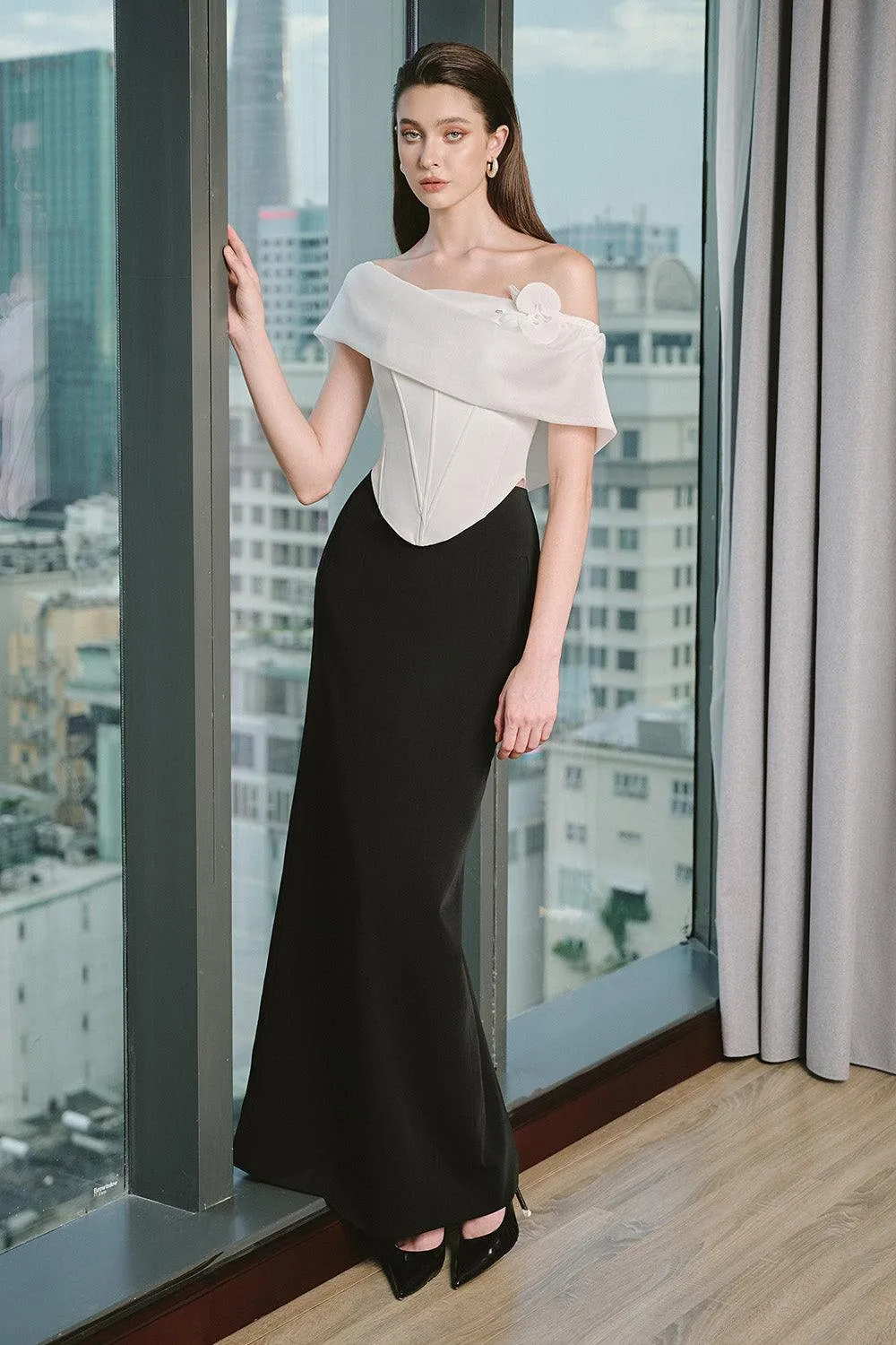 Irene Straight Back Slit Twill Ankle Length Skirt