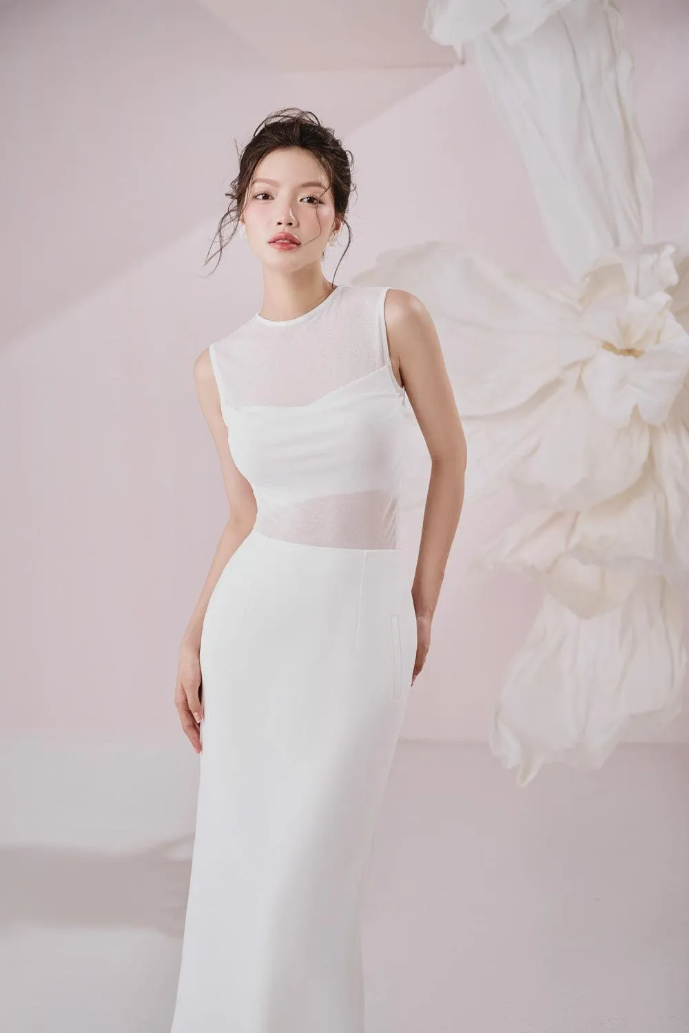 Irene Straight Back Slit Twill Ankle Length Skirt