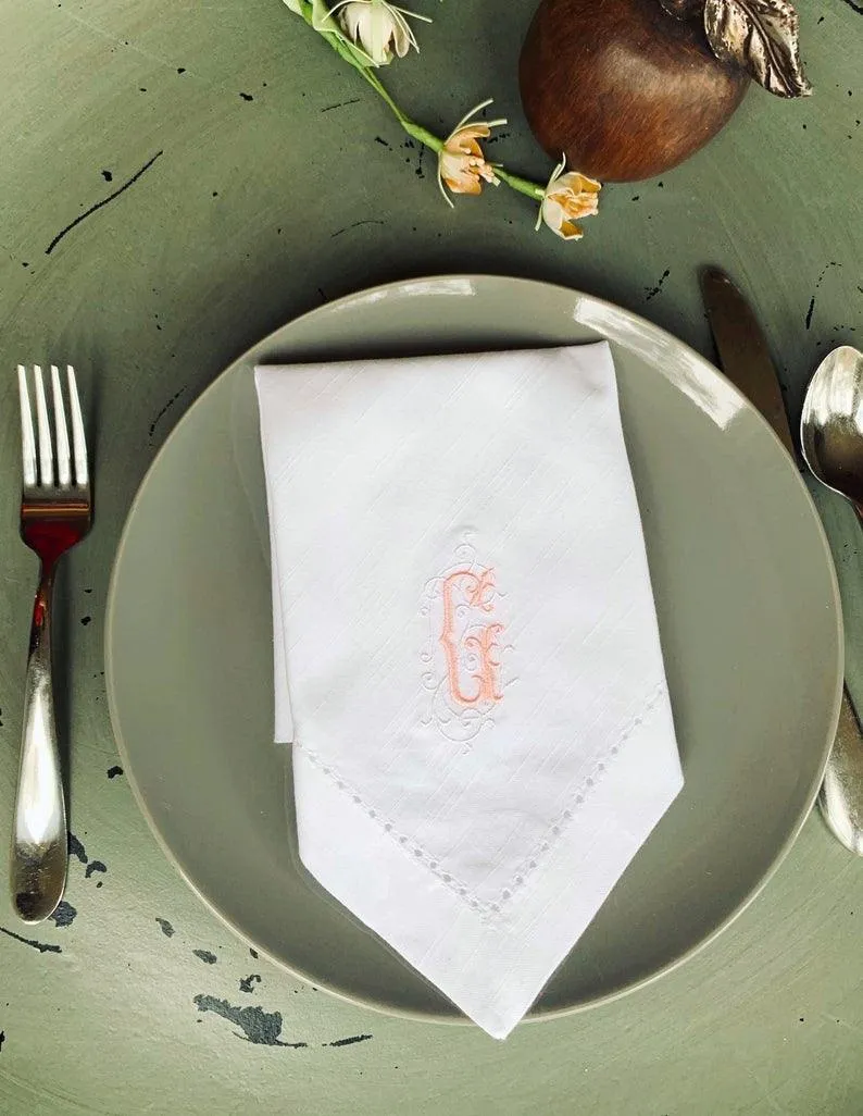 Iron Scroll Monogrammed Embroidered Cloth Napkins - Set of 4 napkins