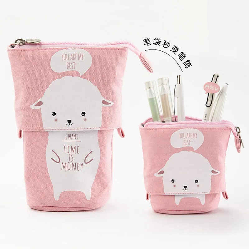 Kawaii Cat Bear Sheep Pencil Bag Pen Case Flexible Big Capacity Fabric Quality Pencil Box Kids Gift School Supplies Stationery