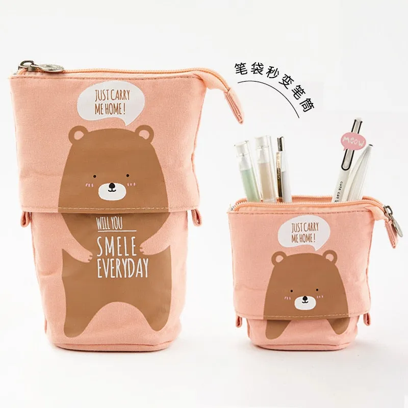 Kawaii Cat Bear Sheep Pencil Bag Pen Case Flexible Big Capacity Fabric Quality Pencil Box Kids Gift School Supplies Stationery